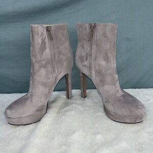 EUC Veronica Beard Dali Suede Platform Boots 5.5M Stiletto Leather Heel Gray
